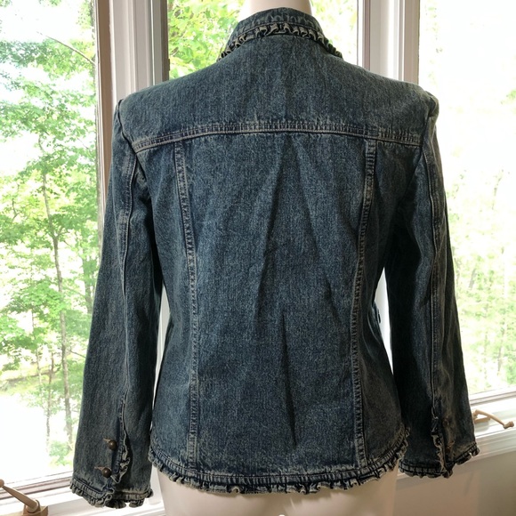 Bleu Bayou Blue Jean Jacket Ruffles Button Boho - Picture 6 of 6